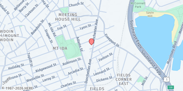 Map showing Self-Service DTA Kiosk at DotHouse Health at 1353 Dorchester Avenue, Dorchester, MA