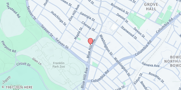 Map showing St. Katherine Drexel Food Pantry @ Blue Hill Ave at 517 Blue Hill Avenue, Dorchester, MA