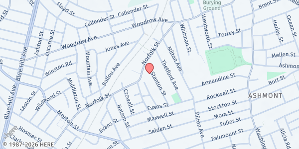 Map showing St. Matthew's Church Food Pantry at 29 Stanton Street, Dorchester, MA