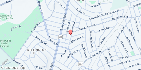 Map showing Temple Salem SDA Church at 222 Woodrow Avenue, Dorchester, MA