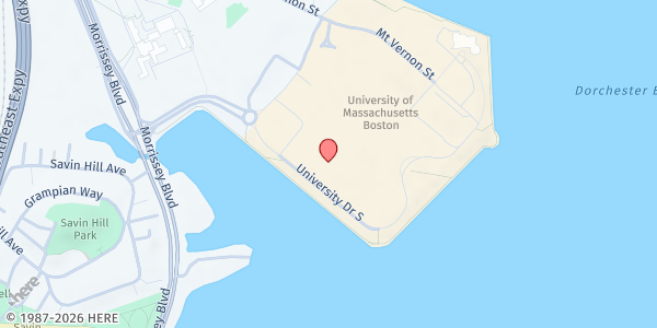 Map showing UMASS Boston U-ACCESS Food Pantry at 100 William T Morrissey Boulevard, Dorchester, MA