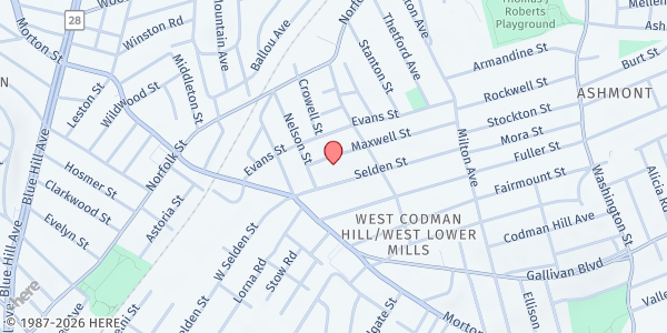 Map showing YMCA Boston Mobile @ Boston International High School at 100 Maxwell Street, Dorchester, MA