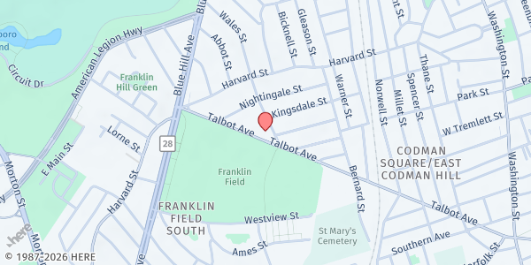 Map showing YMCA Boston Mobile @ Carver Lodge at 80 Talbot Avenue, Dorchester, MA