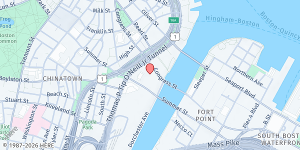 Map showing Boston Public Market, Dewey Square at 600 Atlantic Avenue, Downtown, MA