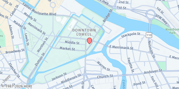 Map showing NFI Family Resource Center - Downtown Lowell at 27 Prescott Street, Downtown, MA