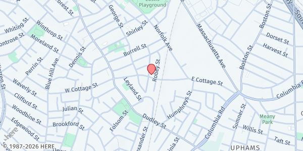 Map showing Ministerios Ebenezer Boston at 10 East Cottage Street, Dudley/Brunswick King, MA