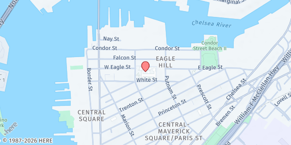 Map showing East Boston High School at 86 White Street, Eagle Hill, MA