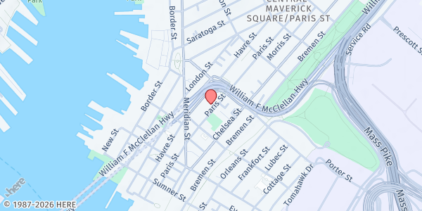 Map showing BCYF Paris St. at 112 Paris Street, East Boston, MA