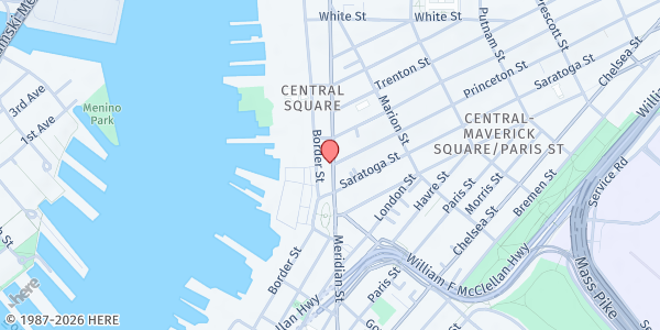 Map showing EBNHC - Community Resource and Wellness Center at 282 Meridian Street, East Boston, MA