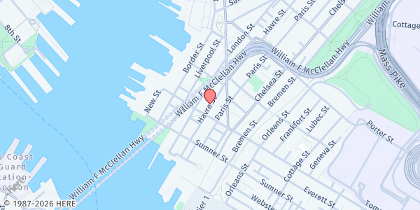 Map showing Our Daily Bread Food Pantry at Crossroads Family Center at 56 Havre Street, East Boston, MA
