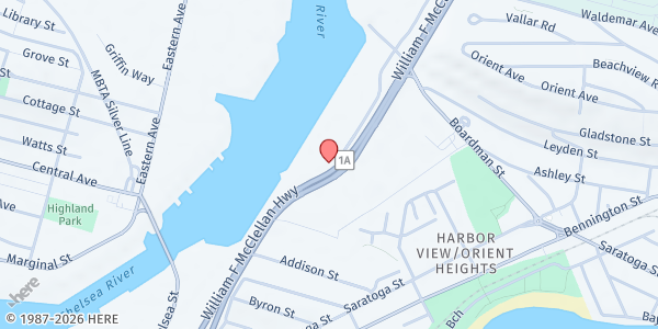 Map showing YMCA Food Distribution Center - East Boston at 230 William F McClellan Highway, East Boston, MA
