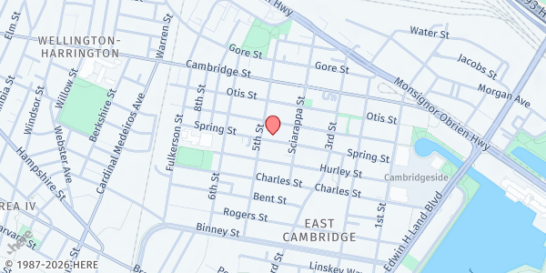 Map showing East End House at 105 Spring Street, East Cambridge, MA