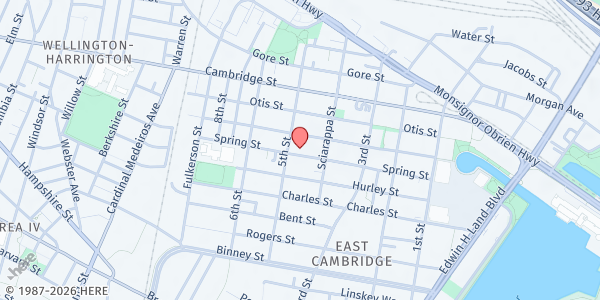 Map showing East End House Food Distribution Center at 105 Spring Street, East Cambridge, MA