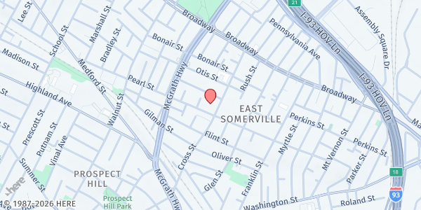 Map showing SHA4CD at 59 Cross Street, East Somerville, MA