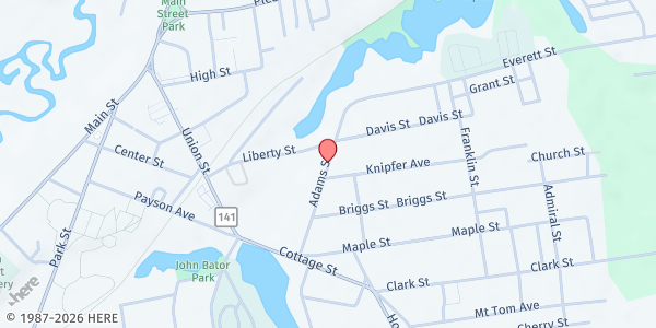 Map showing Easthampton Mobile Food Bank at 34 Franklin Street, Easthampton, MA