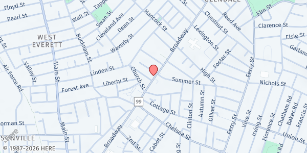 Map showing Great Commission Food Pantry at 500 Broadway, Everett, MA