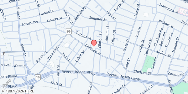 Map showing The Connolly Center - Food Pantry at 90 Chelsea St, Everett, MA