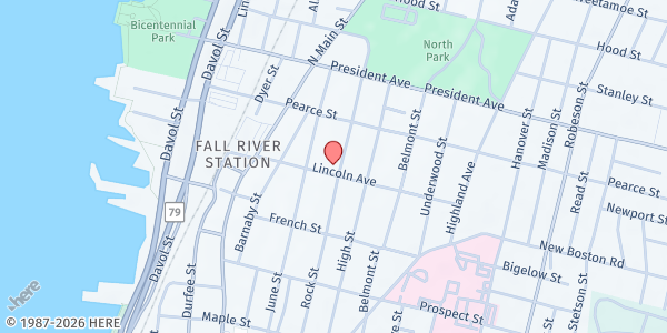 Map showing Fall River Church of Christ at 840 Rock St, Fall River, MA