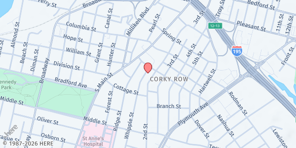 Map showing Ferry Street Ministries/Mobile Market O'Brien Senior Housing at 34 Whipple Street (2nd Street Side), Fall River, MA