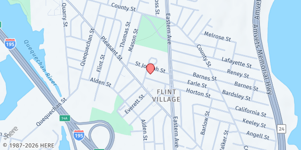 Map showing Sacred Heart/Holy Name Food Pantry at 54 Bedard St., Fall River, MA