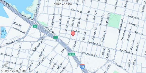 Map showing Self-Service DTA Kiosk at the Family Resource Center at 45 Rock Street, Fall River, MA