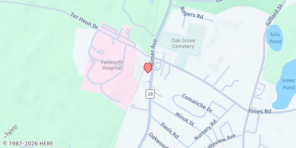 Map showing Cape & Islands Veterans Outreach Center (Mobile Market Falmouth) at 366 Palmer Ave, Falmouth, MA