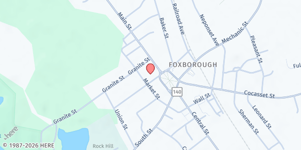 Map showing Foxboro Food Pantry at 3 Rockhill Street, Foxborough, MA