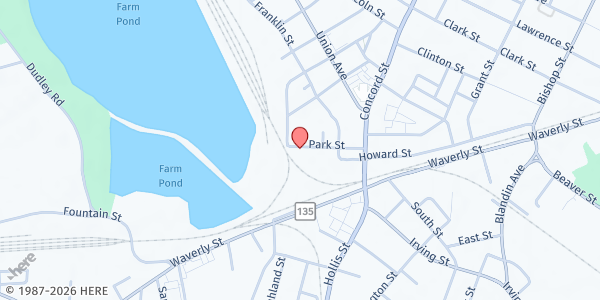 Map showing Daniel's Table Food Pantry at 56 Park Street, Framingham, MA