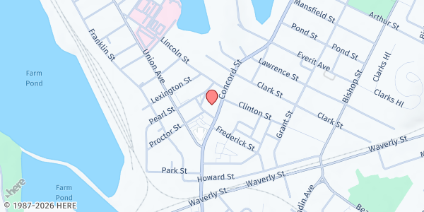 Map showing HOPE worldwide Massachusetts - Framingham Food Pantry at 214 Concord Street, Framingham, MA