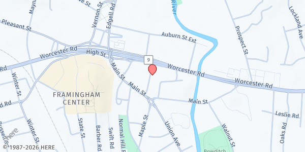 Map showing St. Bridget's Food Pantry at 15 Wheeler Ave., Framingham, MA