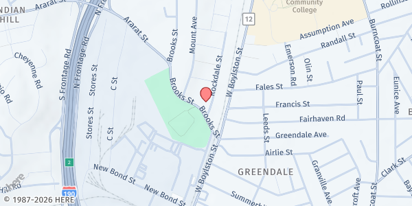 Map showing Worcester Community Fridge at 16 Brooks Street, Greendale, MA