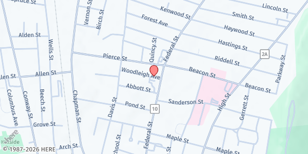 Map showing Blessed Trinity Parish Bread of Life Kitchen at 14 Beacon Street, Greenfield, MA