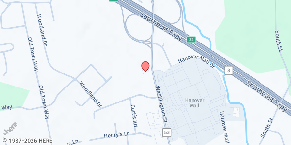 Map showing Living Hope Foursquare Church at 1800 Washington St, Hanover, MA