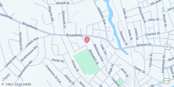 Map showing All Saints Food Pantry at 120 Bellevue Avenue, Haverhill, MA