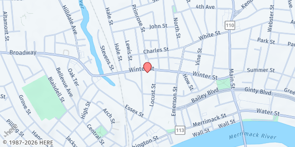 Map showing Common Ground Food Pantry & Cafe at 194 Winter St, Haverhill, MA