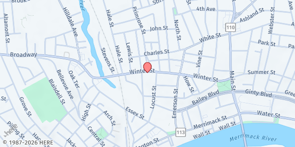 Map showing Common Ground Ministries at 125 Winter Street, Haverhill, MA