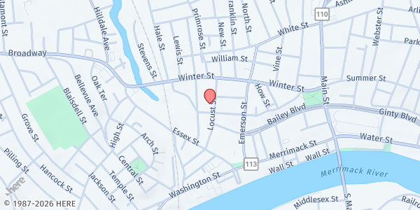 Map showing Haverhill Clubhouse at 100 Locust Street, Haverhill, MA