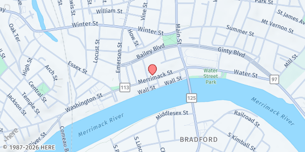 Map showing Pregnancy Care Center at 107 Merrimack Street, Haverhill, MA