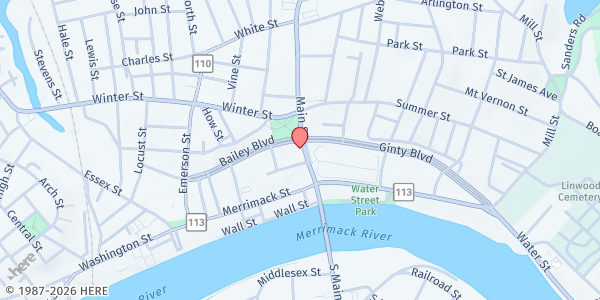 Map showing SVDP/ Sacred Heart Bradford at 6 Carlton Avenue, Haverhill, MA