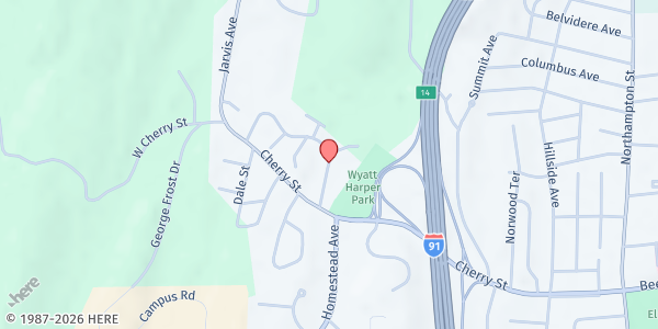 Map showing Beaudoin Village/Yoerg Circle Mobile Food Bank at 40 Leary Drive, Holyoke, MA