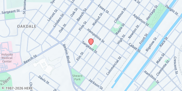 Map showing Bethlehem Baptist Community Church Soup Kitchen at 304 Elm Street, Holyoke, MA