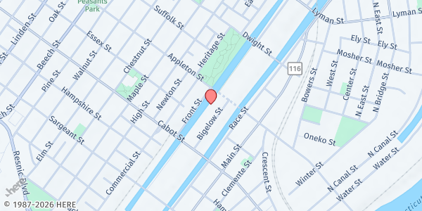 Map showing Holyoke Community Cupboard at 164 Race St., Holyoke, MA