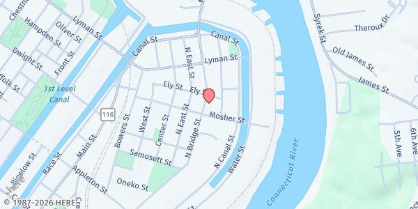 Map showing One Holyoke CDC Mobile Food Bank - 70 North Bridge Street at 70 North Bridge Street, Holyoke, MA