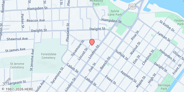 Map showing St. Paul's Episcopal Church Mobile Food Bank at 485 Appleton Street, Holyoke, MA