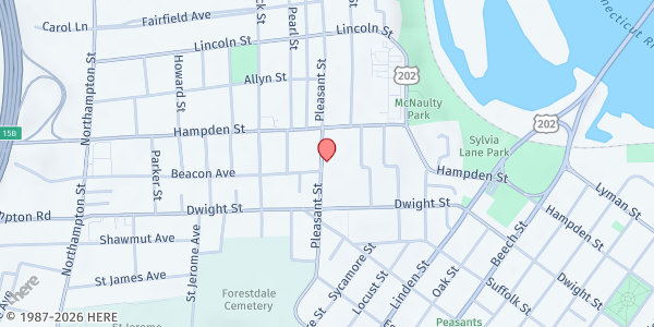 Map showing The Salvation Army Holyoke Corps CES Emergency Food Pantry at 512 Pleasant St., Holyoke, MA