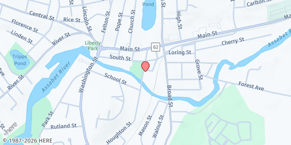 Map showing Hudson Community Food Pantry at 28 Houghton St, Hudson, MA