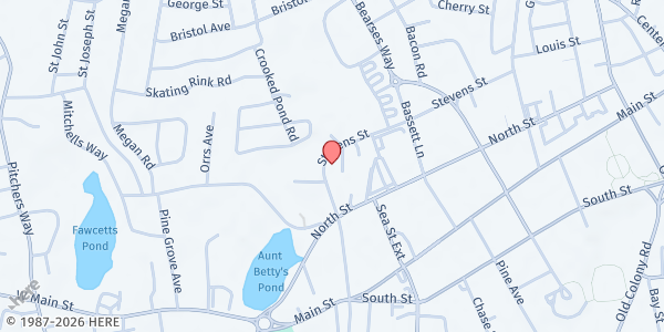 Map showing Cape & Island Veterans Outreach Center (Hyannis Food Distribution Center) at 223 Stevens St, Hyannis, MA