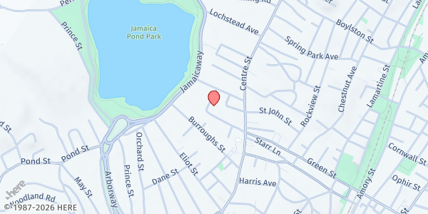 Map showing Ethos Beacon House Café at 19 Myrtle Street, Jamaica Hills, MA