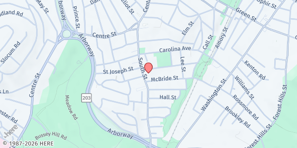 Map showing Brooklyn Food Corps / Brooklyn Rescue - Jamaica Plain at 90 South Street, Jamaica Plain, MA