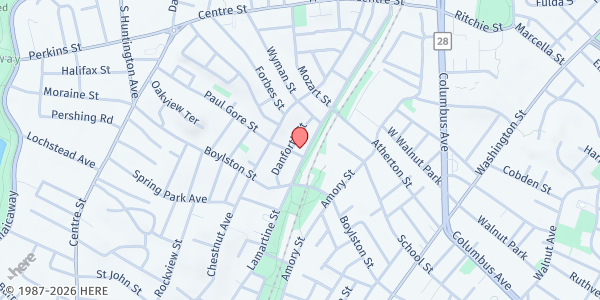 Map showing Ethos Nate Smith House Café at 155 Lamartine Street, Jamaica Plain, MA